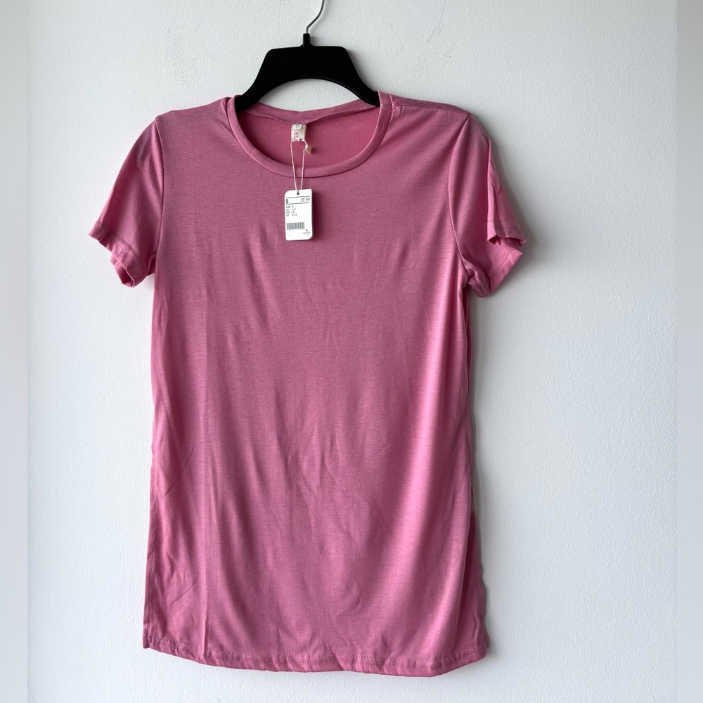 Womens Vintage T-Shirt Pink Short Sleeve Side Slit Women S Casual Preppy 90s NWT